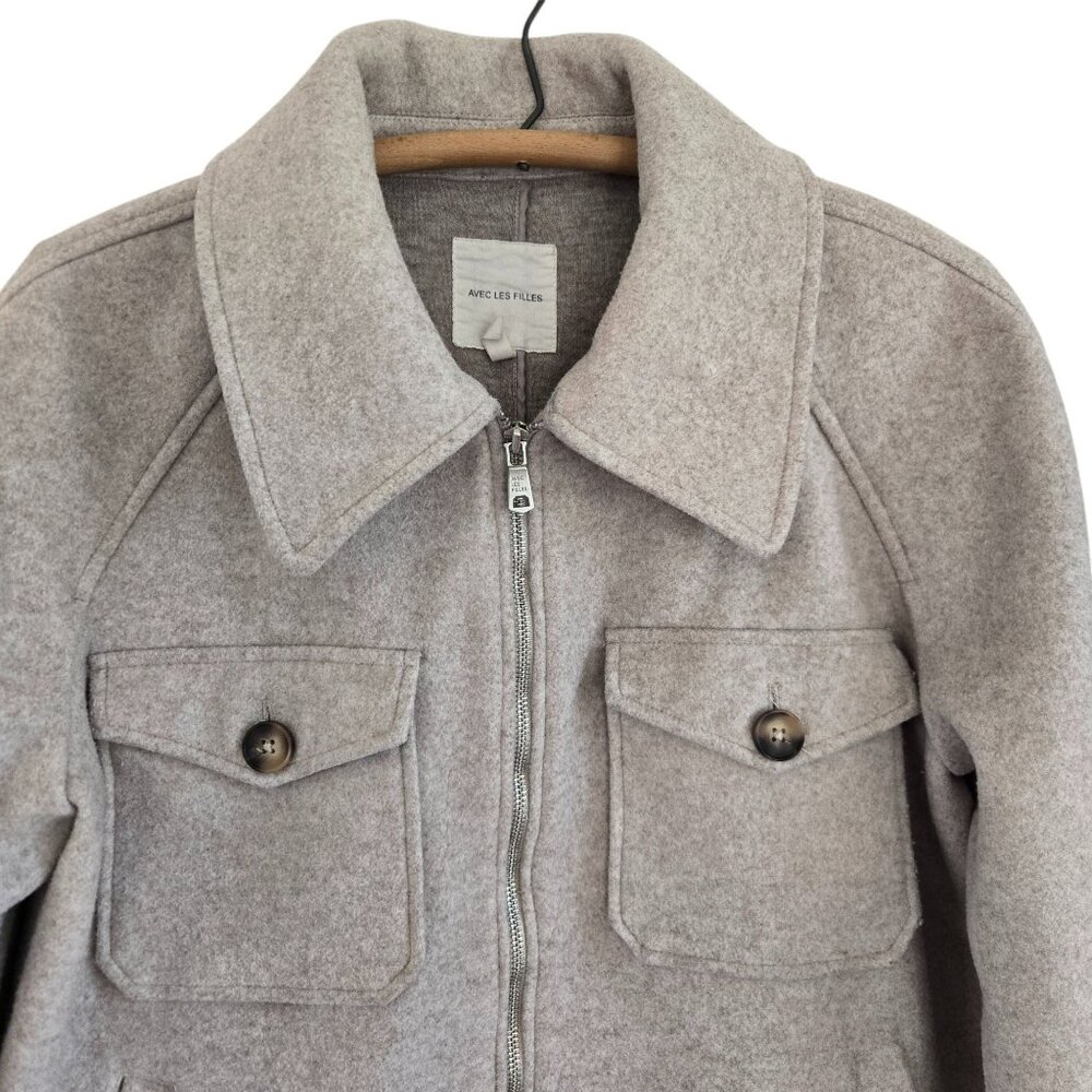 Avec Les Filles Womens Beige Wool-Blend Zip-Up Jacket Front Pockets Size Small - Picture 7 of 15